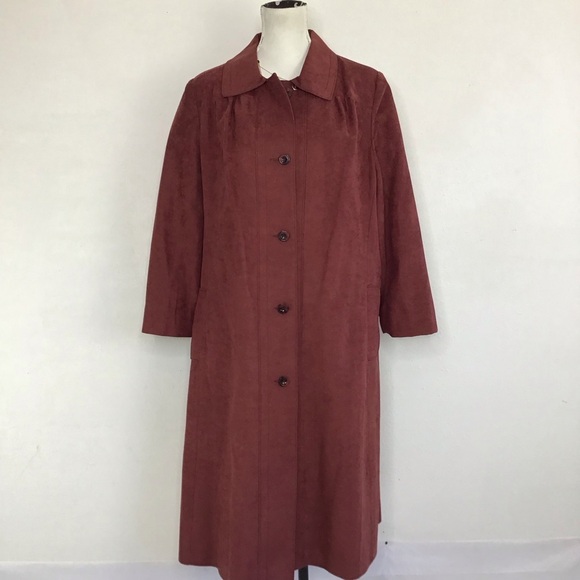 Sears Jackets & Blazers - SEARS WOMEN RARE ANTIQUE WINE ROSEY MARVE FAUX SUEDE LONG BUTTON UP COAT SZ 20.5